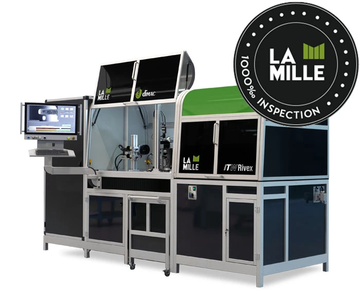 Máquina de inspección de 360° con tecnología de inteligencia artificial Dimac La Mille, con una capacidad de hasta 700 piezas/minuto en tornillos M6.